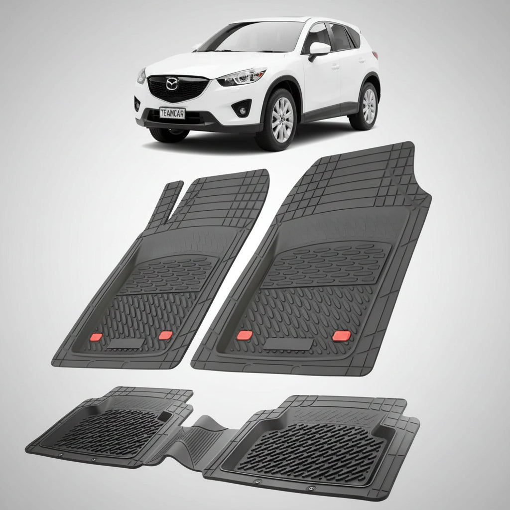 set de covorase din cauciuc negre cu o mazda cx-5 ke suv alba in fundal