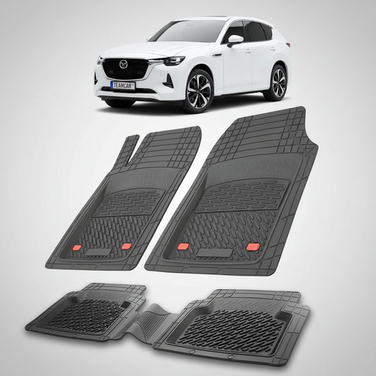 set de covorase din cauciuc negre cu o mazda cx-60 kh suv alba in fundal
