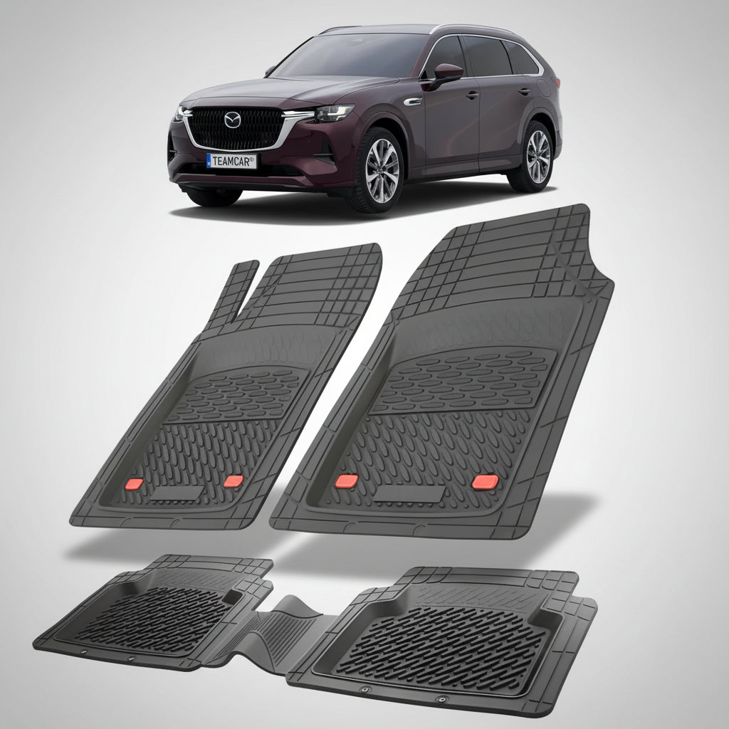 set de covorase din cauciuc negre cu o mazda cx-80 kh suv rosu profund in fundal