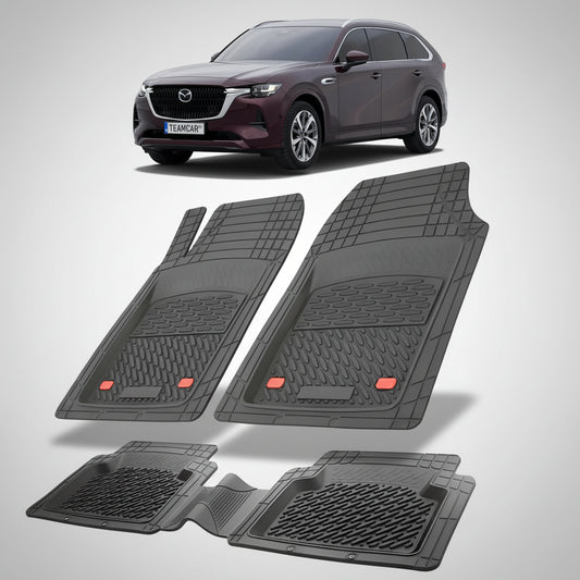set de covorase din cauciuc negre cu o mazda cx-80 kh suv rosu profund in fundal