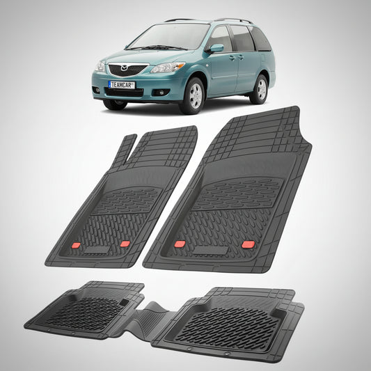 set de covorase din cauciuc negre cu o mazda mpv lw facelift mpv albastru verzui in fundal