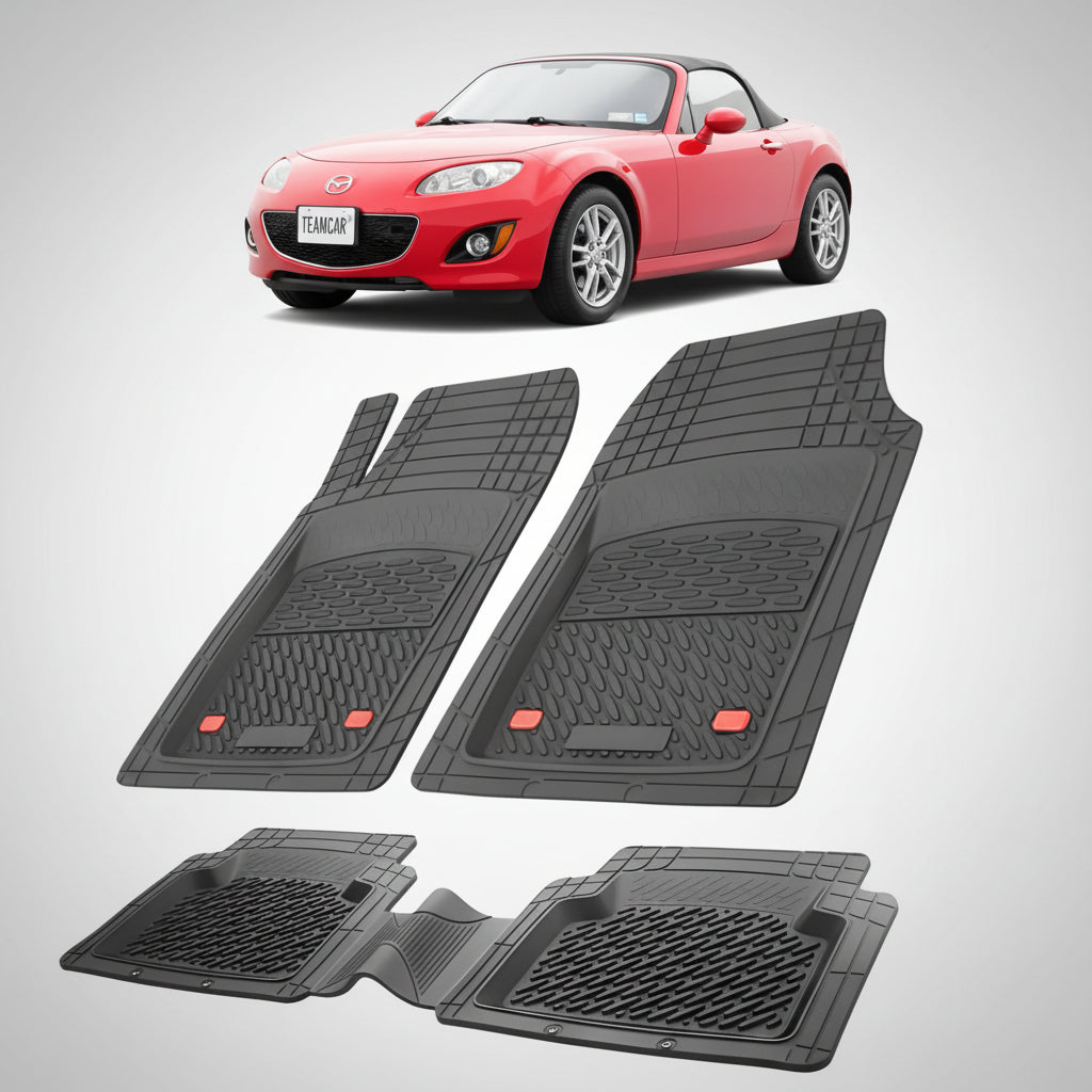 set de covorase din cauciuc negre cu o mazda mx-5 nc facelift soft top rosie in fundal