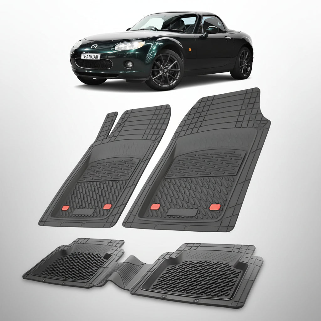 set de covorase din cauciuc negre cu o mazda mx-5 nc hard top neagra in fundal