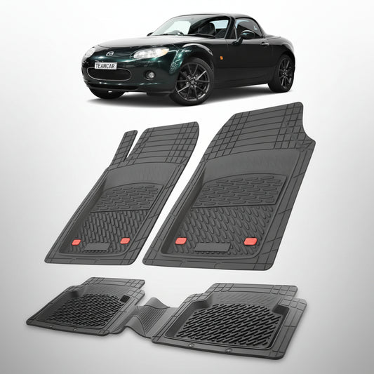 set de covorase din cauciuc negre cu o mazda mx-5 nc hard top neagra in fundal
