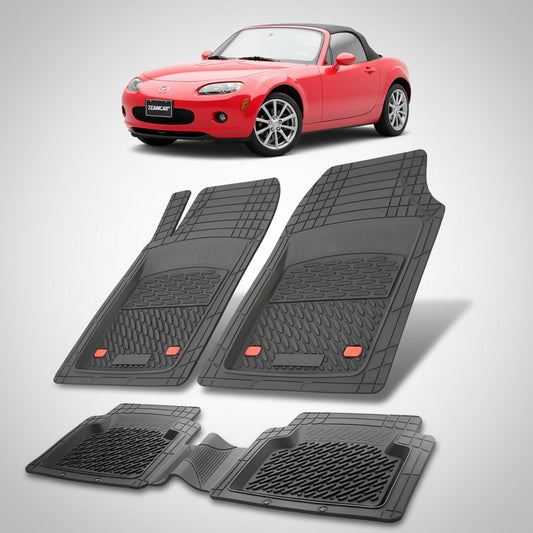 set de covorase din cauciuc negre cu o mazda mx-5 nc soft top rosie in fundal
