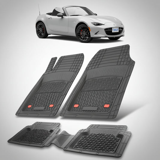 set de covorase din cauciuc negre cu o mazda mx-5 nd facelift soft top gri in fundal