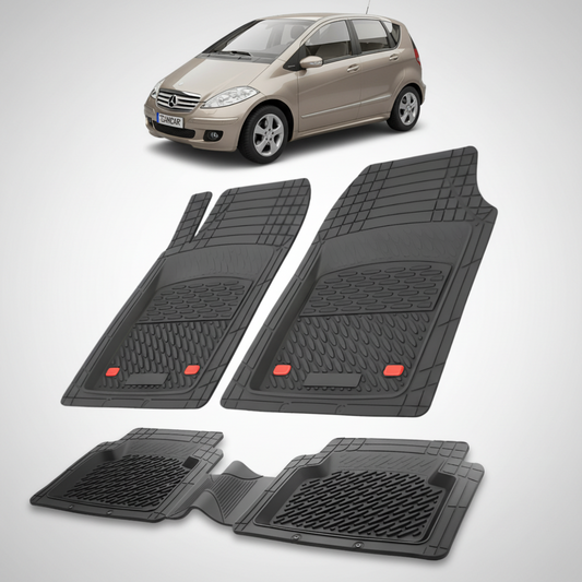 Set of car floor mats with a car in the background