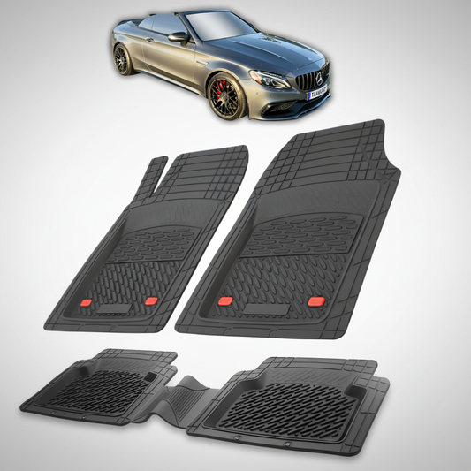 Set of car floor mats with a car in the background