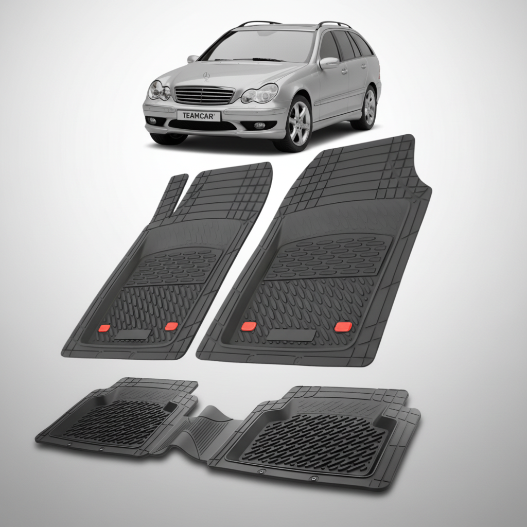 Set of car floor mats with a car in the background