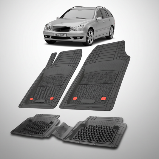 Set of car floor mats with a car in the background