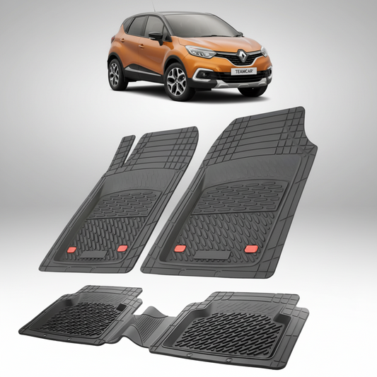 set de covorase din cauciuc negre cu un renault captur i suv portocaliu in fundal