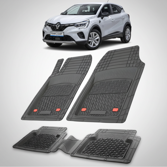 set de covorase din cauciuc negre cu un renault captur ii suv gri in fundal
