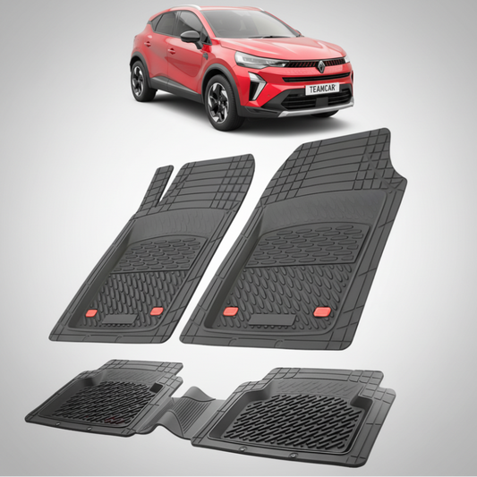 set de covorase din cauciuc negre cu un renault captur ii suv rosu in fundal