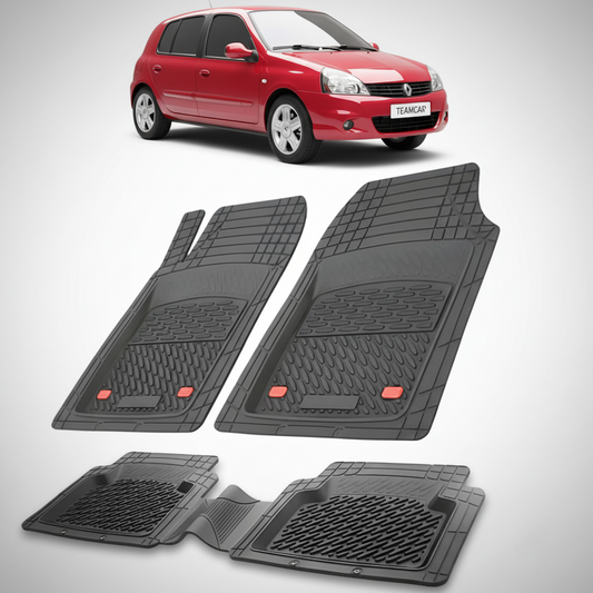set de covorase din cauciuc negre cu o renault clio ii campus hatchback rosie in fundal
