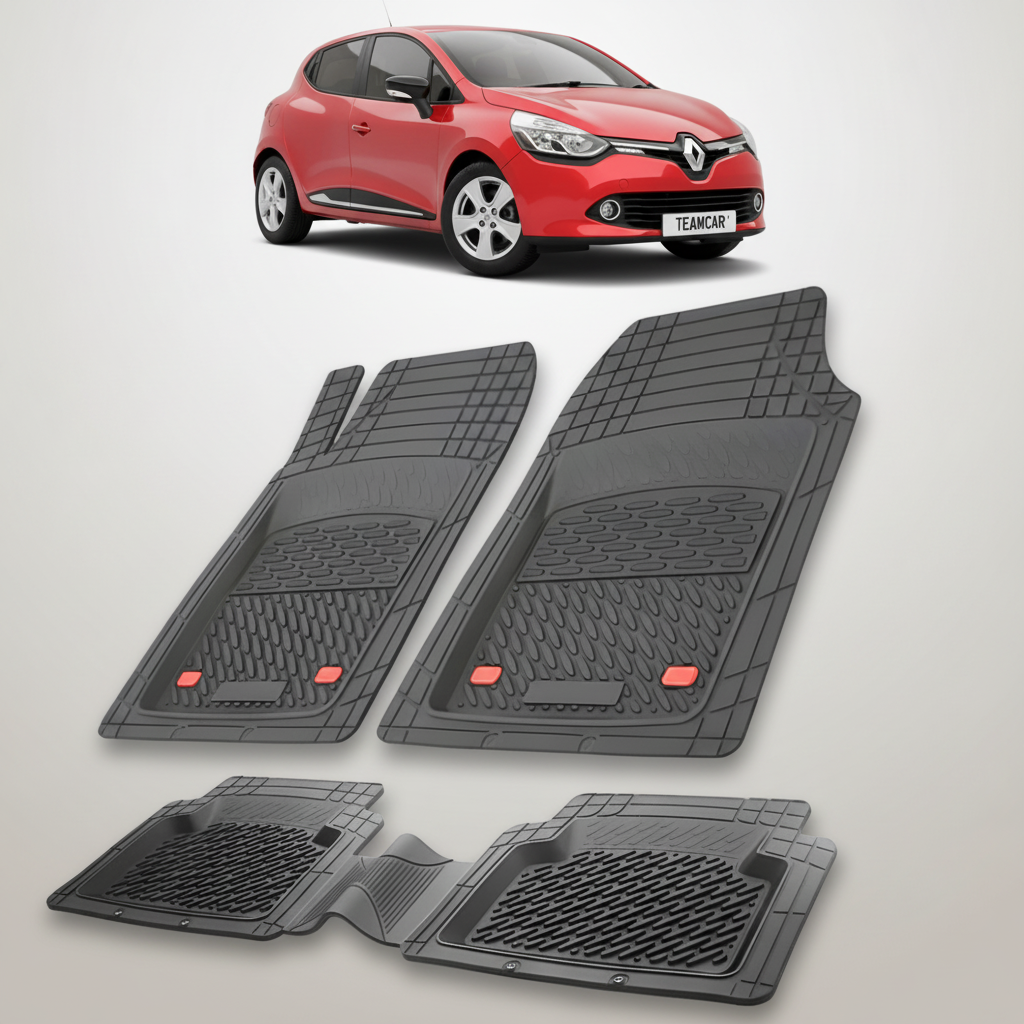 set de covorase din cauciuc negre cu o renault clio iv hatchback rosu in fundal