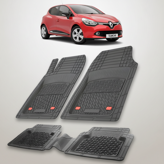 set de covorase din cauciuc negre cu o renault clio iv hatchback rosu in fundal