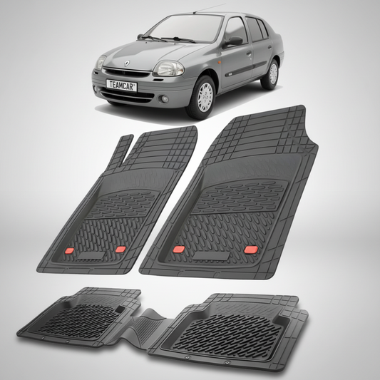 set de covorase din cauciuc negre cu o renault clio symbol sedan gri in fundal