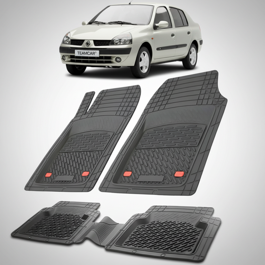 set de covorase din cauciuc negre cu o renault clio symbol sedan gri in fundal