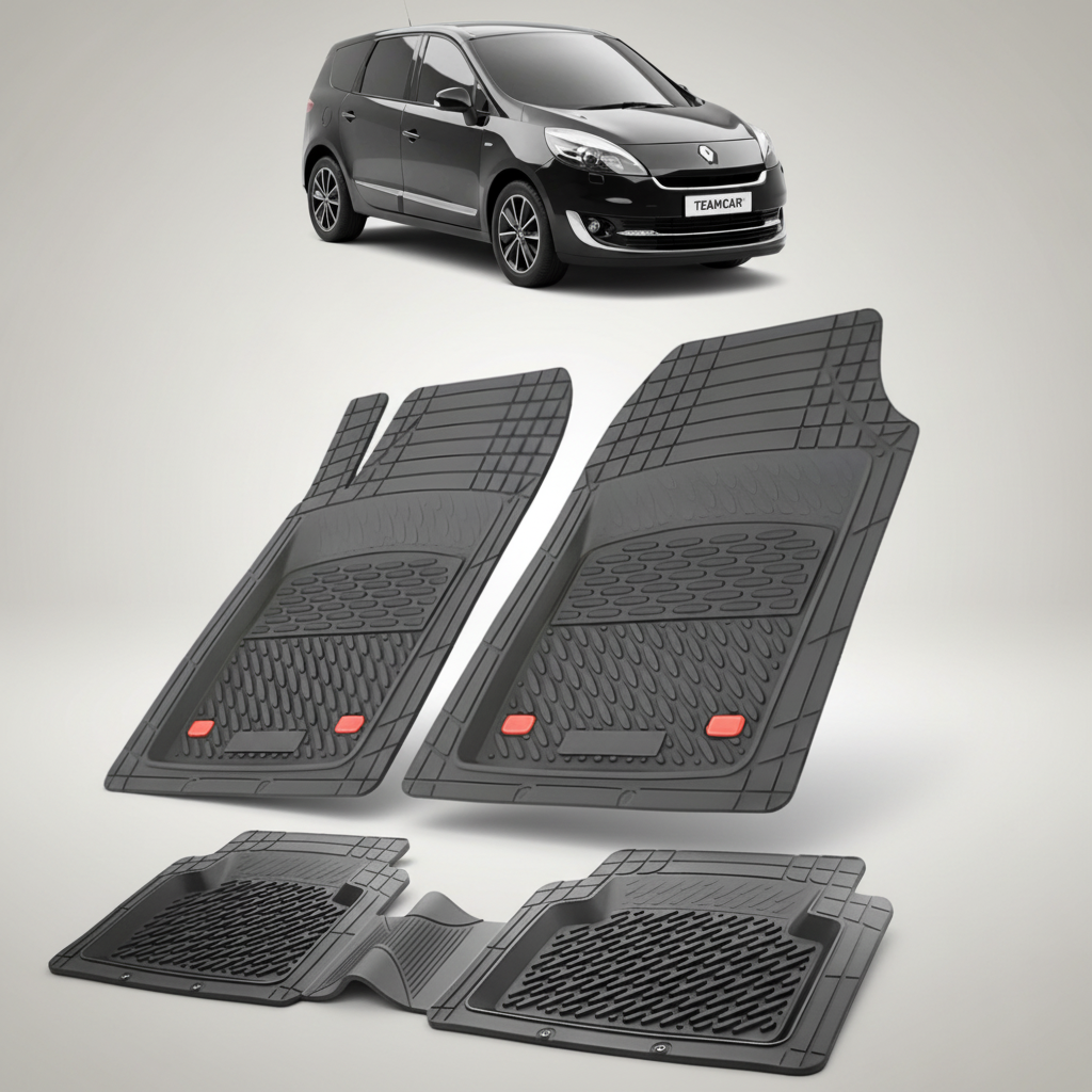set de covorase din cauciuc negre cu un renault grand scenic iii mpv(long) negru in fundal
