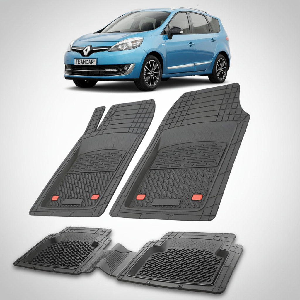 set de covorase din cauciuc negre cu un renault grand scenic iii albastru in fundal