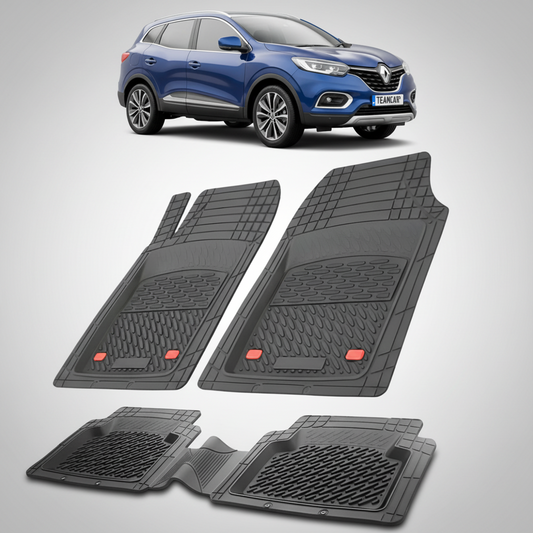 set de covorase din cauciuc negre cu un renault kadjar suv albastru in fundal