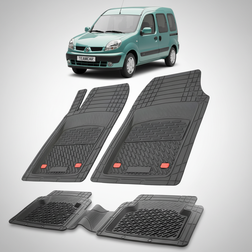 set de covorase din cauciuc negre cu un renault kangoo i phase 2 verde in fundal