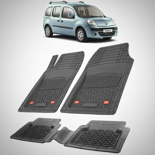 set de covorase din cauciuc negre cu un renault kangoo ii phase 1 albastru deschis in fundal