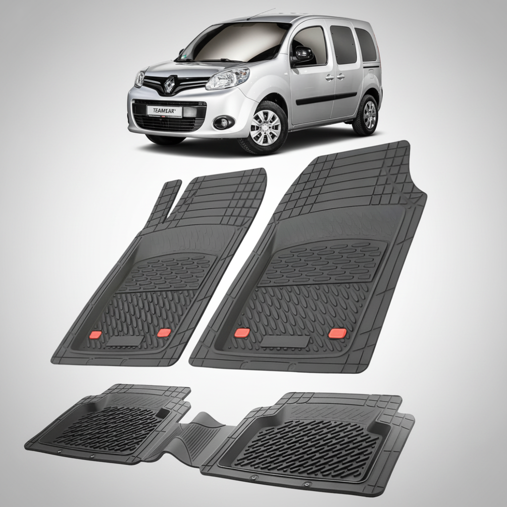 set de covorase din cauciuc negre cu un renault kangoo ii phase 2 gri in fundal