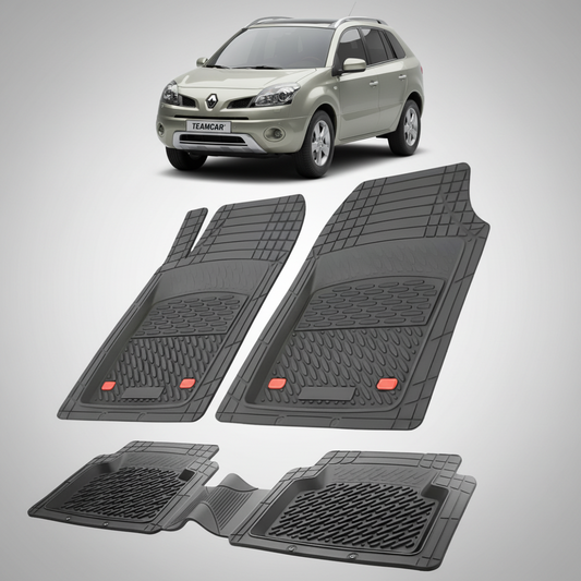 set de covorase din cauciuc negre cu un renault koleos i suv bej-verzui in fundal