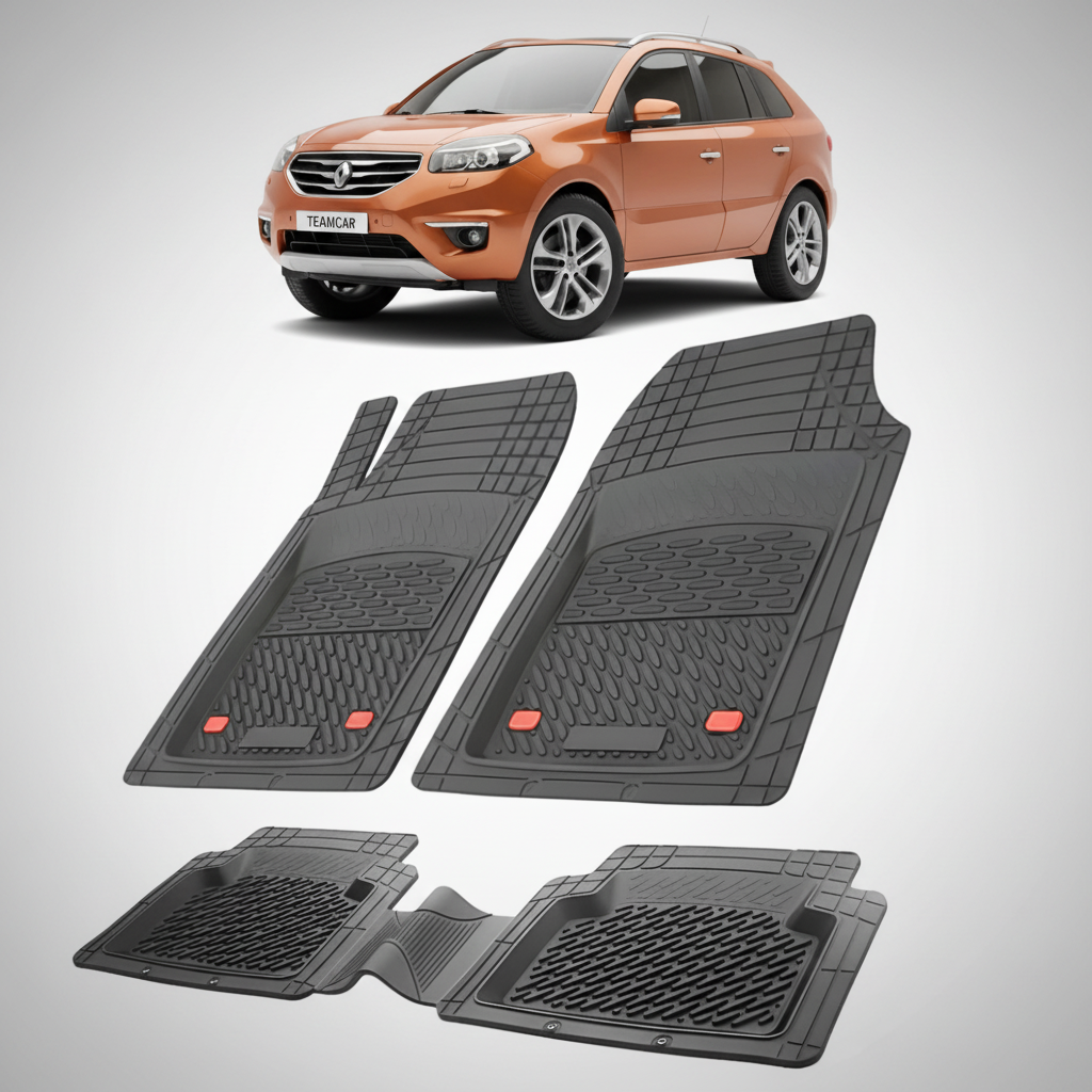 set de covorase din cauciuc negre cu un renault koleos i portocaliu in fundal