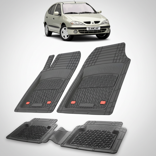 set de covorase din cauciuc negre cu o renault megane i hatchback bej in fundal