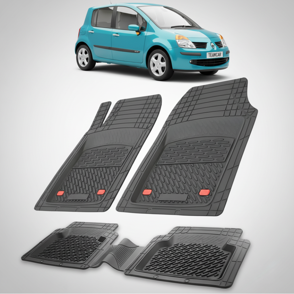 set de covorase din cauciuc negre cu o renault modus mpv mic turcoaz in fundal
