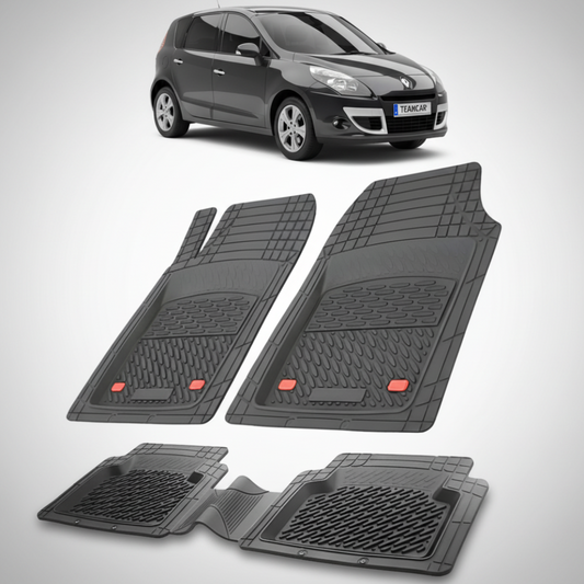 set de covorase din cauciuc negre cu un renault scenic iii mpv negru in fundal