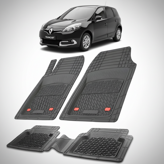 set de covorase din cauciuc negre cu un renault scenic iii mpv negru in fundal