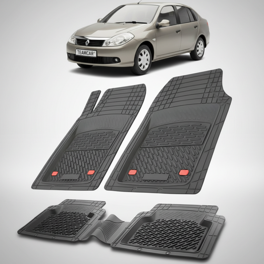 set de covorase din cauciuc negre cu o renault symbol ii sedan gri deschis in fundal
