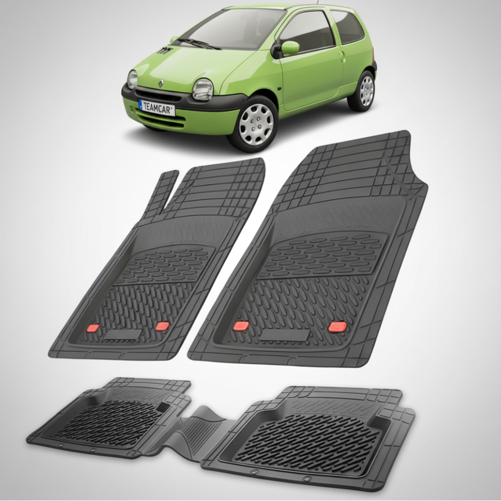 set de covorase din cauciuc negre cu o renault twingo i 4 hatchback verde in fundal