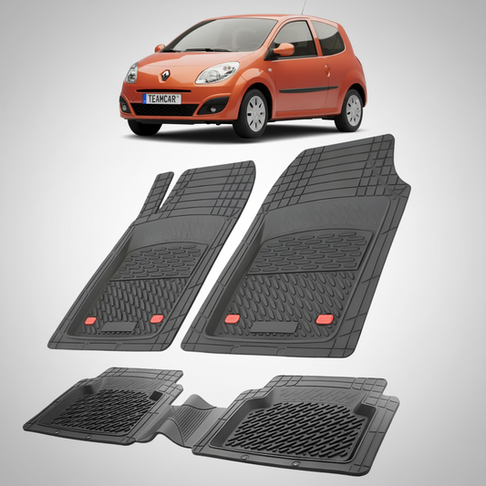 set de covorase din cauciuc negre cu o renault twingo ii 1 hatchback portocalie in fundal