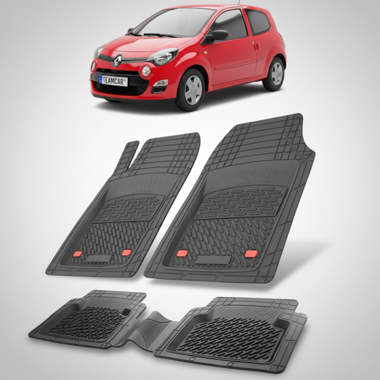 set de covorase din cauciuc negre cu o renault twingo ii 2 hatchback rosie in fundal