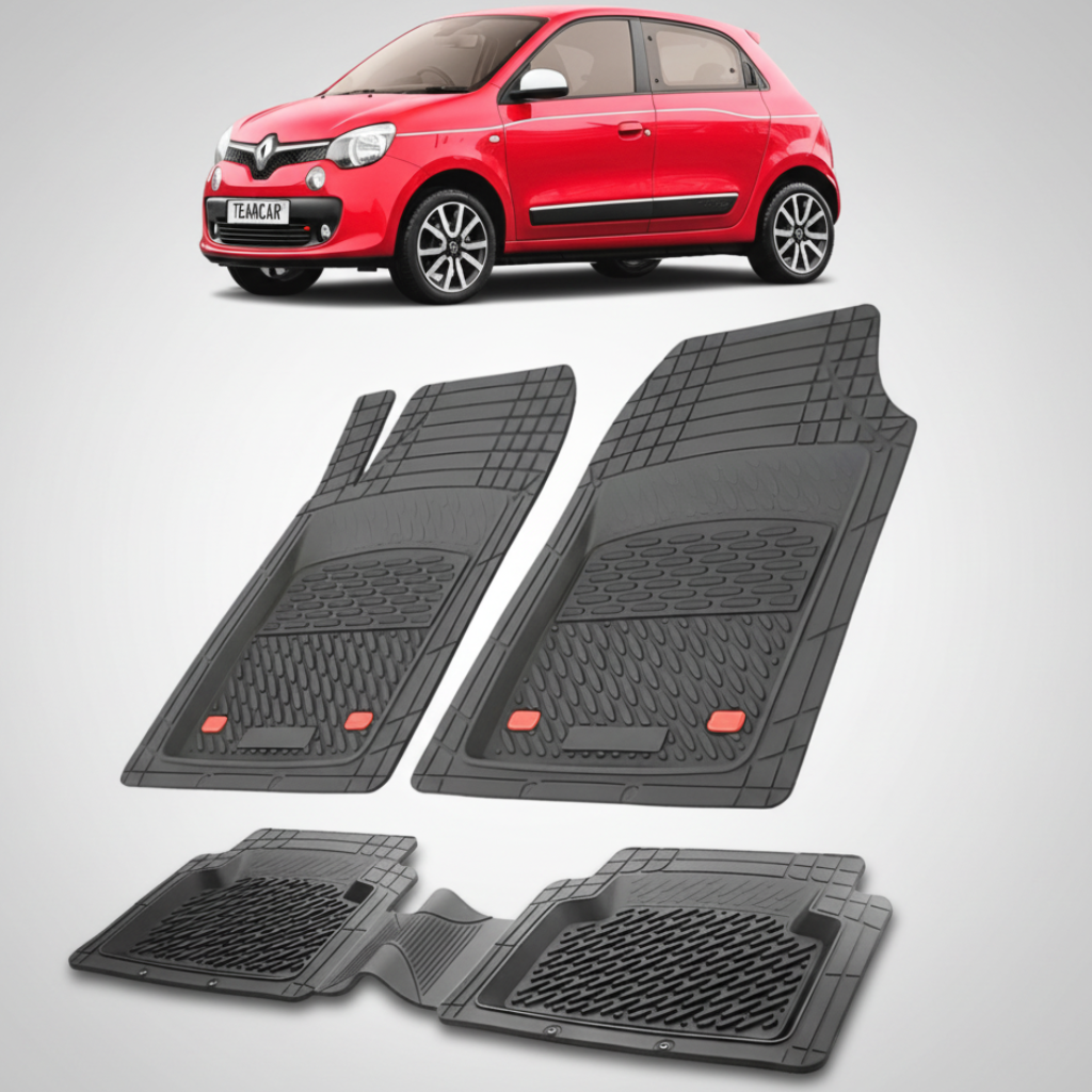 set de covorase din cauciuc negre cu o renault twingo iii 1 hatchback rosie in fundal