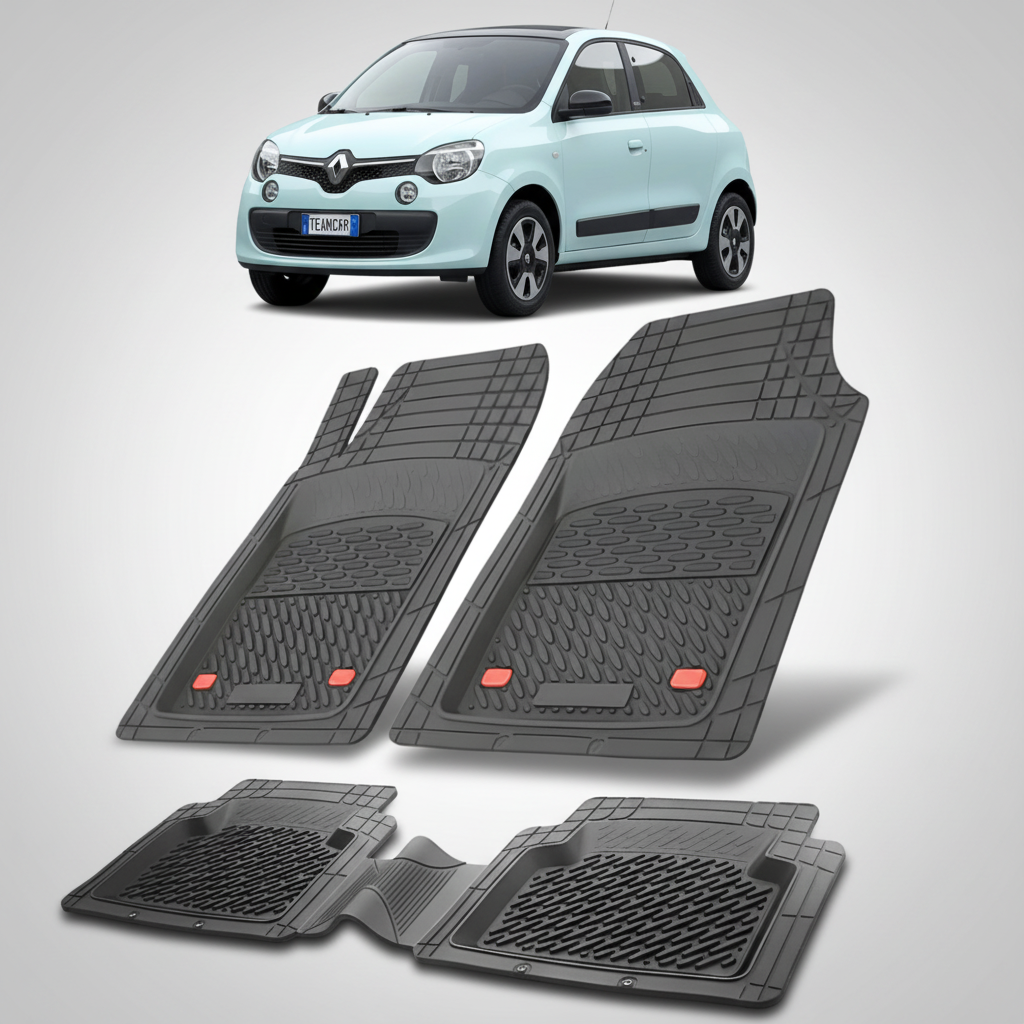 set de covorase din cauciuc negre cu o renault twingo iii 2 hatchback albastra in fundal