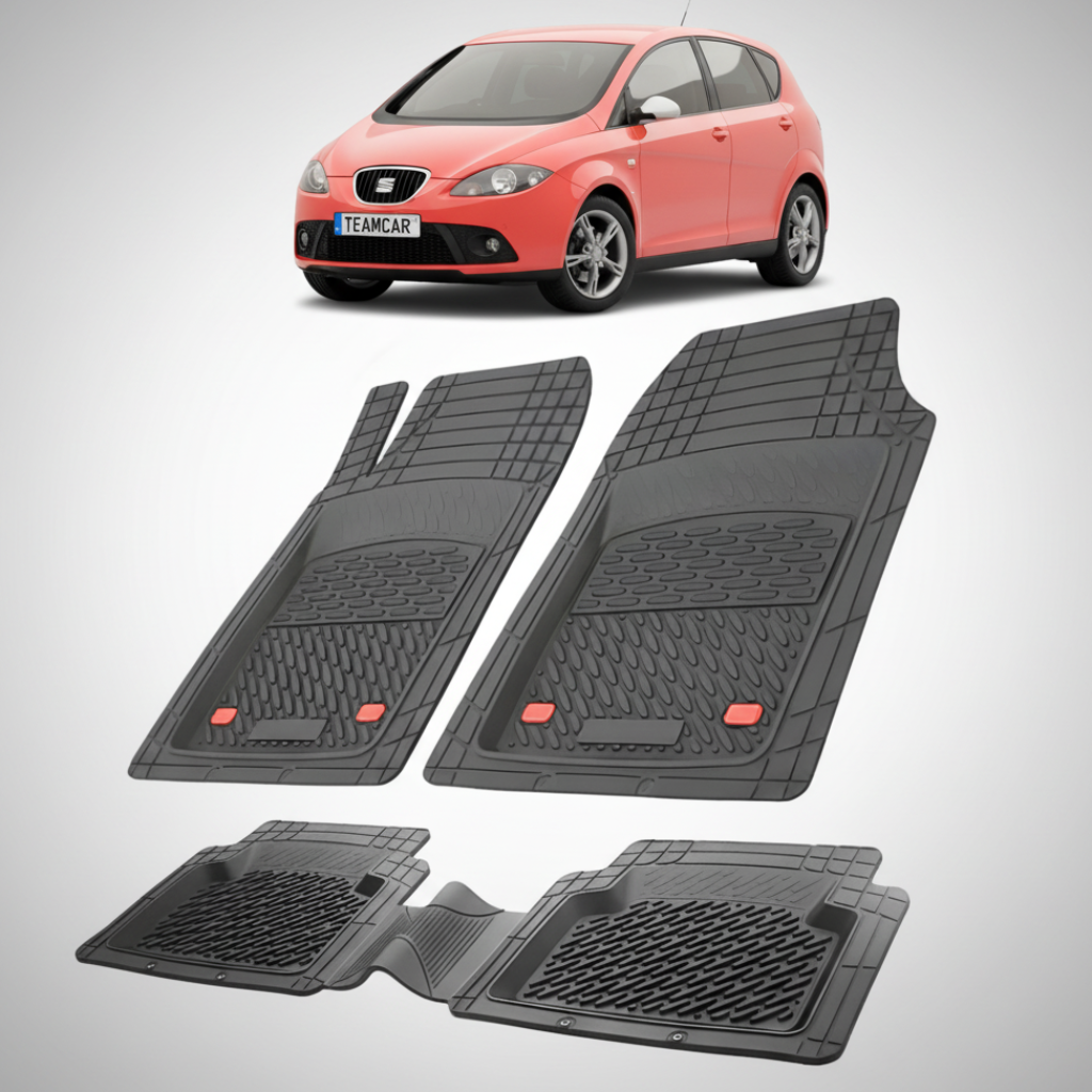 set de covorase din cauciuc negre cu un seat altea mk1 mpv rosu in fundal
