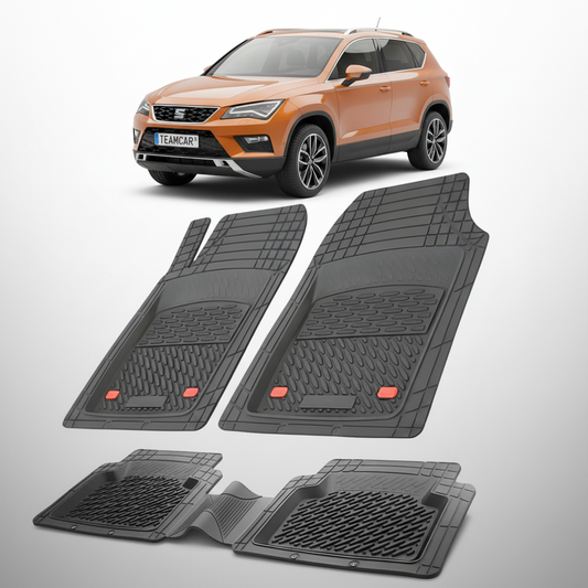 set de covorase din cauciuc negre cu un seat ateca mk1 suv portocaliu in fundal
