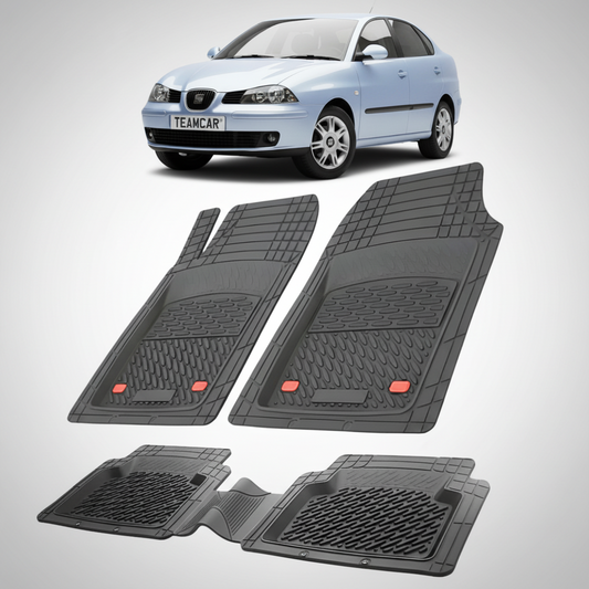 set de covorase din cauciuc negre cu un seat cordoba sedan gen 2 albastru deschis in fundal