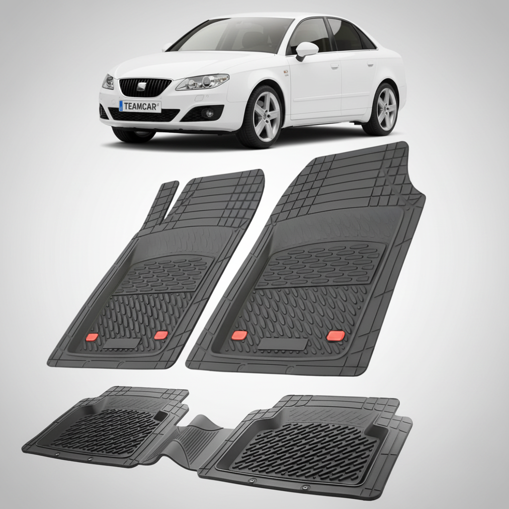 set de covorase din cauciuc negre cu un seat exeo sedan alb in fundal