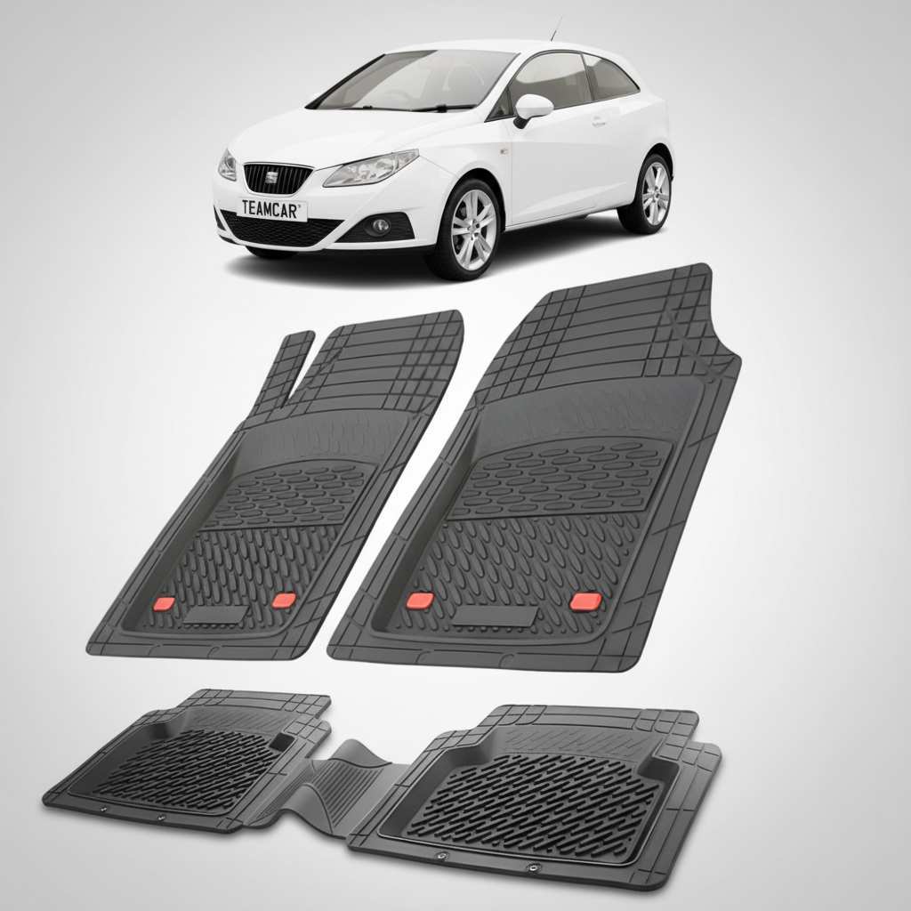 set de covorase din cauciuc negre cu un seat ibiza hatchback 3 usi alb in fundal