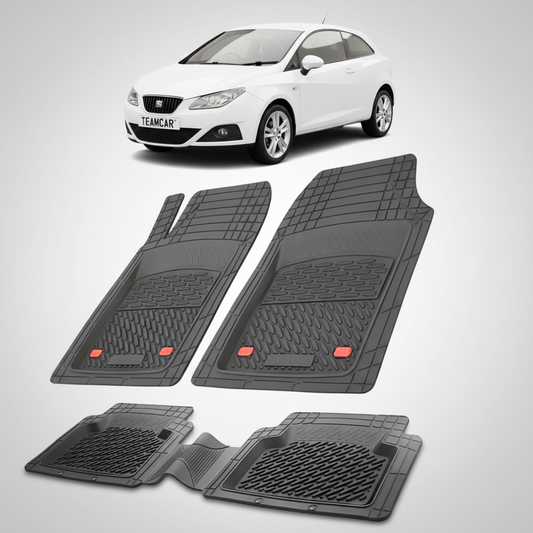 set de covorase din cauciuc negre cu un seat ibiza hatchback 3 usi alb in fundal