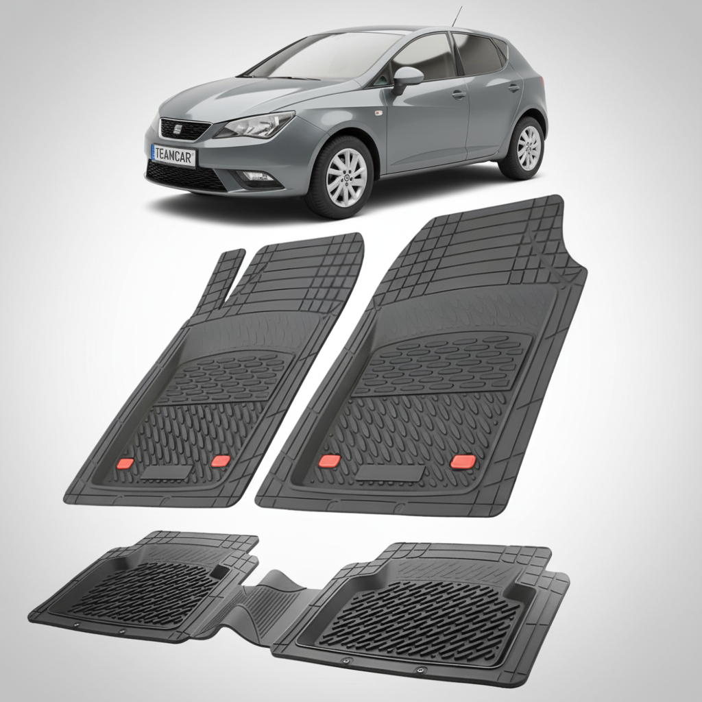 set de covorase din cauciuc negre cu un seat ibiza hatchback 5 usi facelift gri inchis in fundal