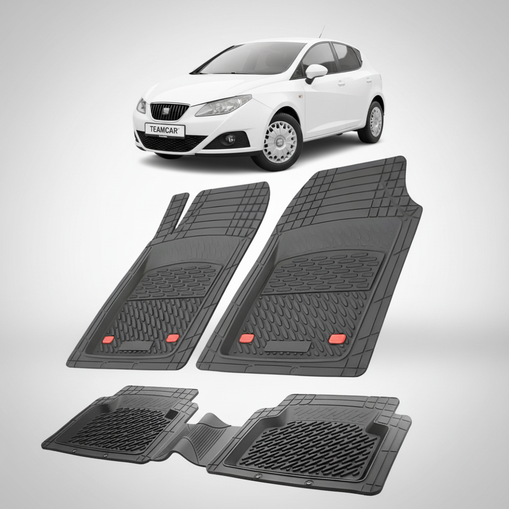 set de covorase din cauciuc negre cu un seat ibiza hatchback 5 usi alb in fundal