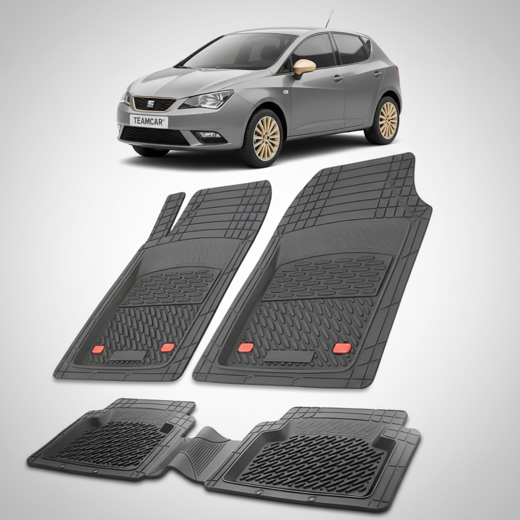 set de covorase din cauciuc negre cu un seat ibiza mk4 hatchback gri inchis in fundal