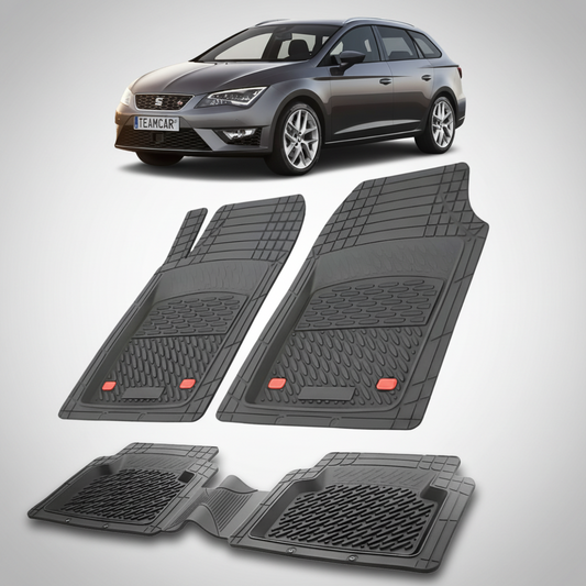 set de covorase din cauciuc negre cu un seat leon mk3 combi gri inchis in fundal